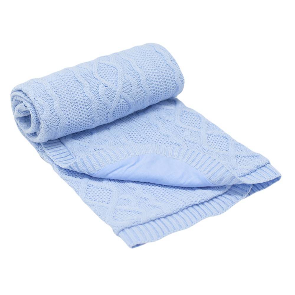 Бебешко одеяло плетено - ромбоиди синьо