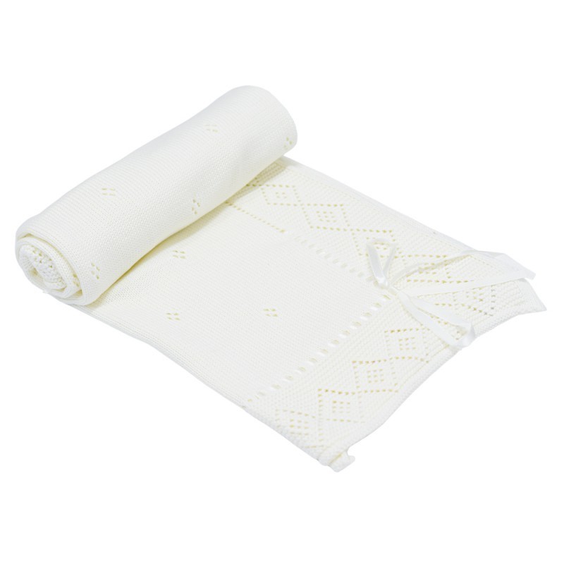 Бебешко плетено одеяло - панделка, бяло
