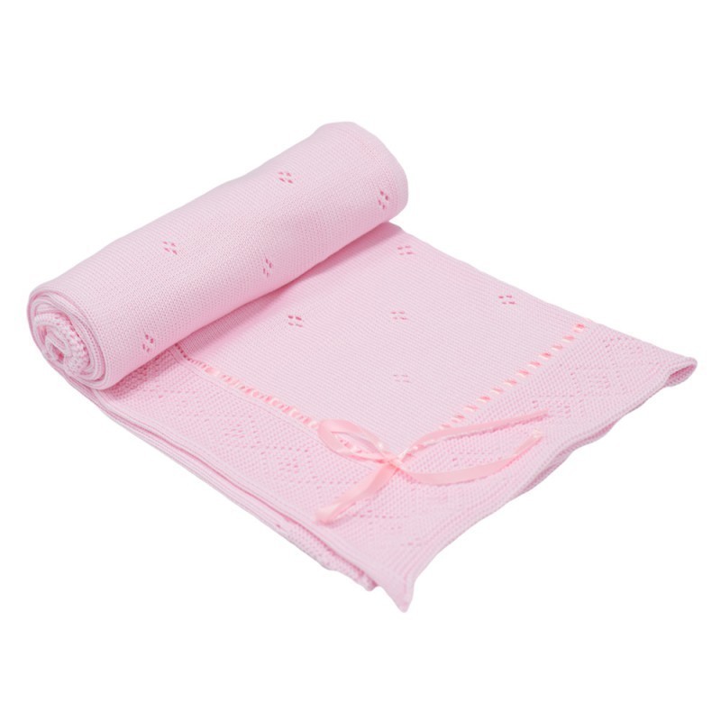 Бебешко плетено одеяло - панделка, розово
