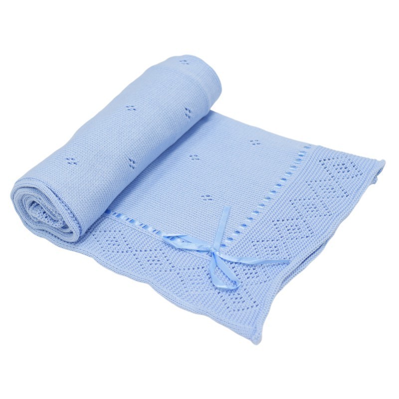 Бебешко плетено одеяло - панделка, синьо