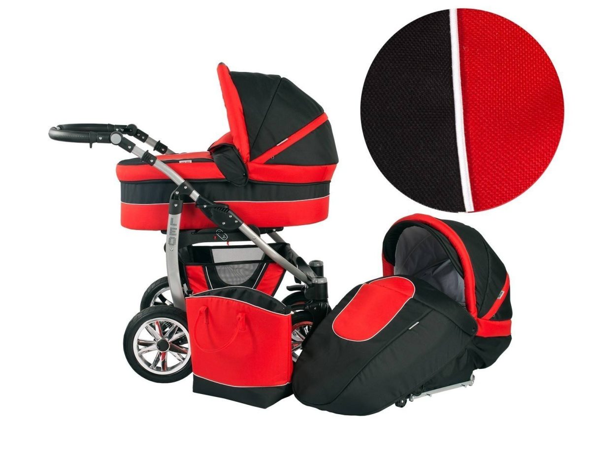 Детска количка 2 в 1, Baby Merc, модел Leo - Черно с червено