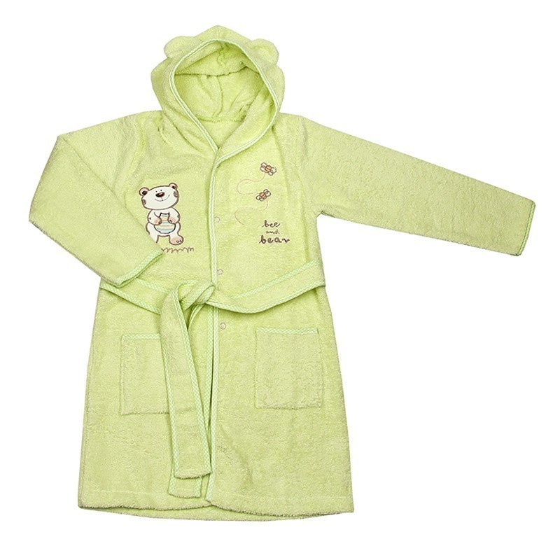 Детски халат с качулка - мече светло зелен