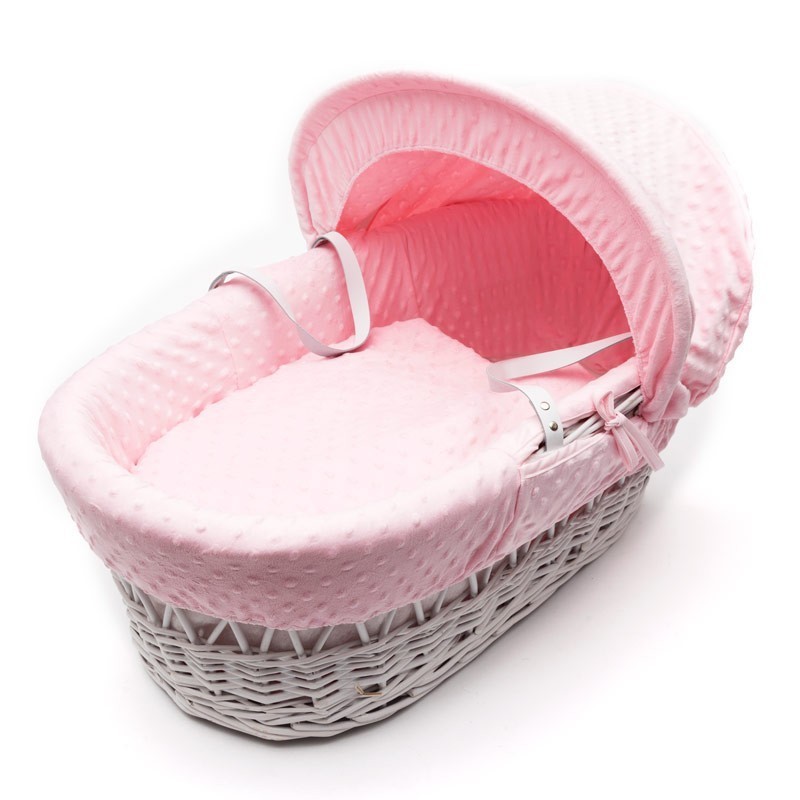 Плетена бебешка кошница със сенник - розова