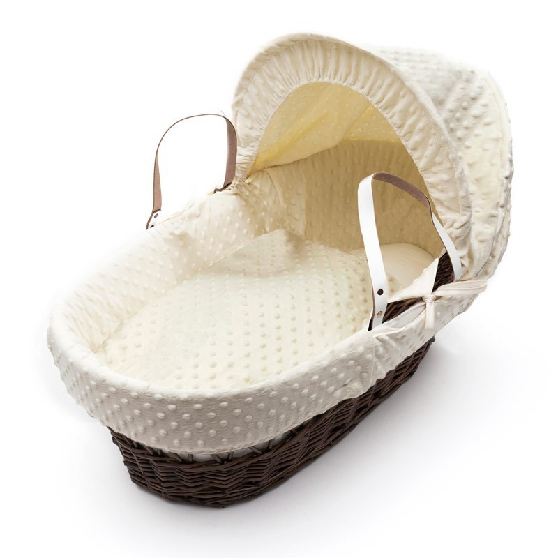 Плетено бебешко кошче със сенник - кремаво