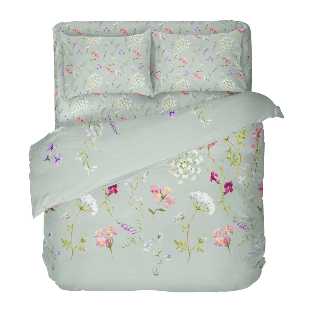 Спално бельо с пролетни цветя, Ботаника Минт, 4 части, Поликотън