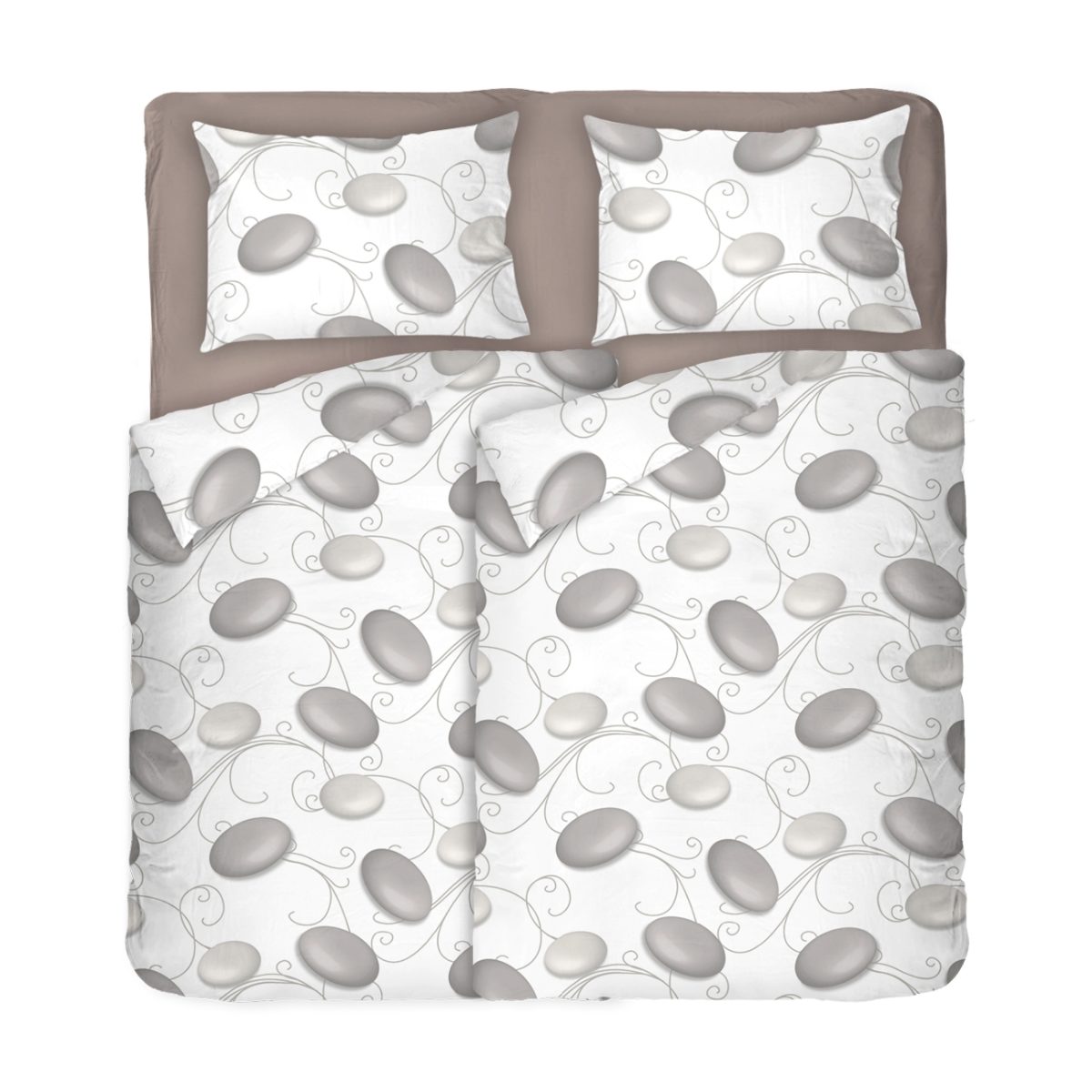 Памучно спално бельо в бял цвят на сиви камъни ДЗЕН 2, 100% Памук Ранфорс, 5 части