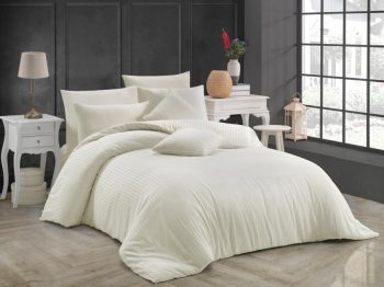 Луксозно спално бельо на райе от 100% памучен сатен - LINE CREAM