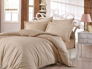 Луксозно спално бельо на райе от 100% памучен сатен - LINE BEIGE