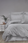 Луксозно спално бельо от жакард сатен AURA - LIGHT GREY LEAVES