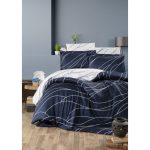 Спално бельо от сатениран памук с два плика - MESY NAVY BLUE