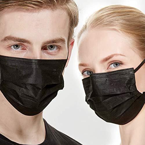 1 кутия (50 бр. маски) -Трислойна медицинска маска за лице ЧЕРНО с черен ластик