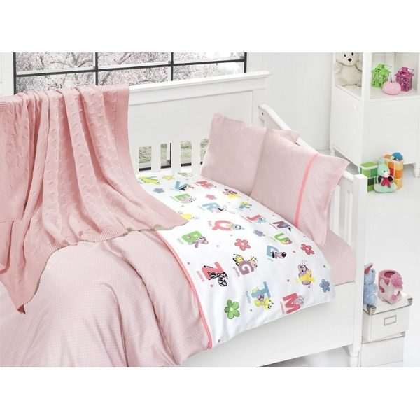 Бебешко спално бельо с плетено памучно одеяло - Енималс