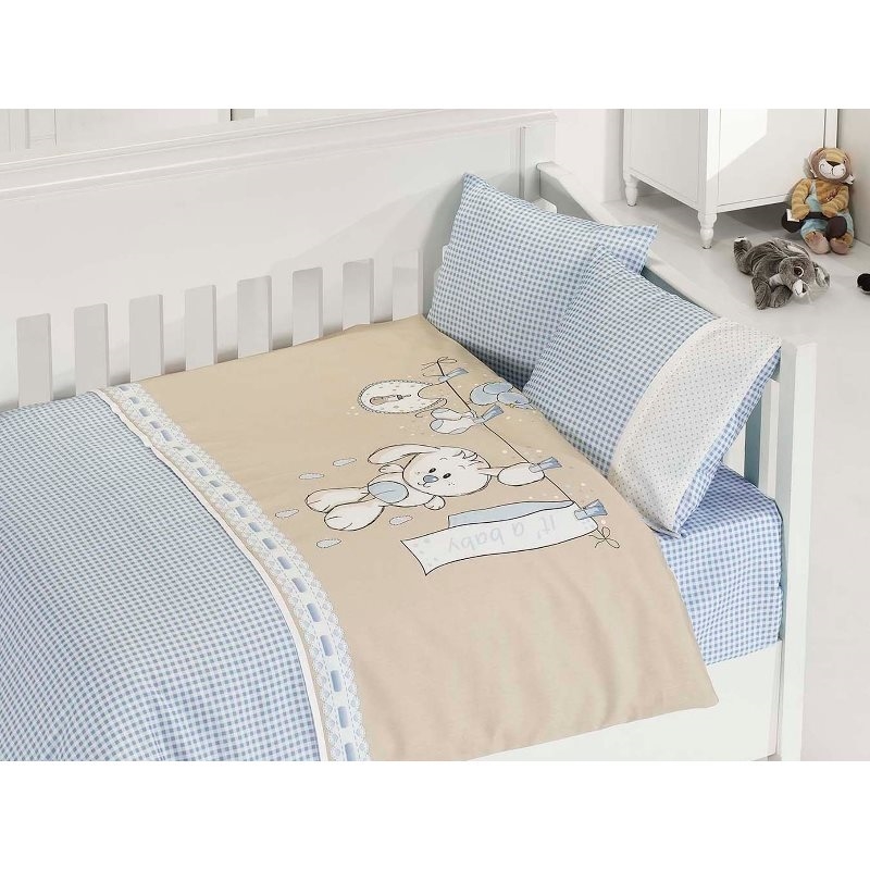 Бебешко спално бельо с плетено памучно одеяло - Бейби Блу