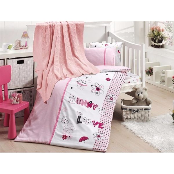 Бебешко спално бельо с плетено памучно одеяло - Love Bunny