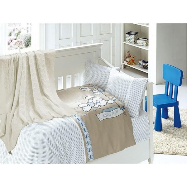 Бебешко спално бельо с плетено памучно одеяло - Baby Mavi