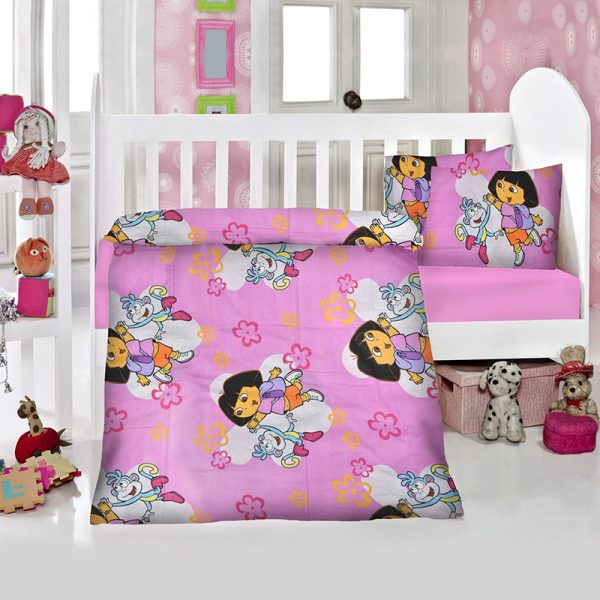 Комплект от спално бельо за бебе Дора и Ботичко розово, BABY-7045